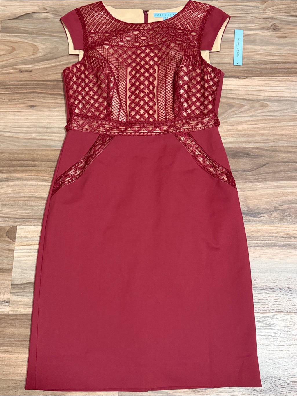 Antonio Melani Women's Dana Sheath Dress Lace Cap Sleeves Cabernet Sz. 6 Nwt